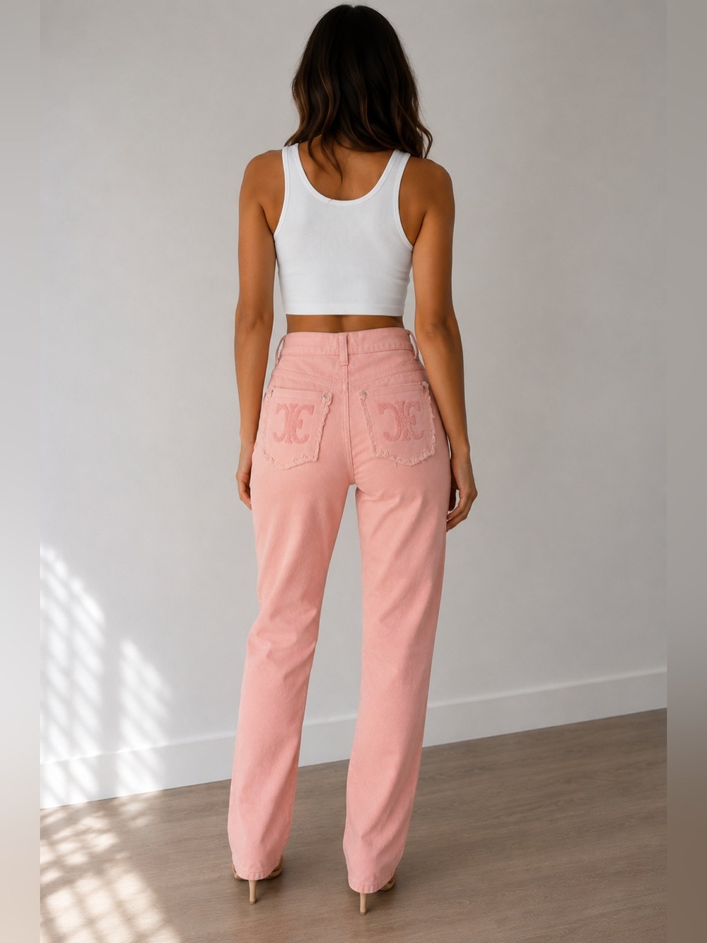 Iceberg VTG Pink Frayed Logo Straight Leg Jeans 42 US 6-8 Made in Italy - Picture 2 of 8